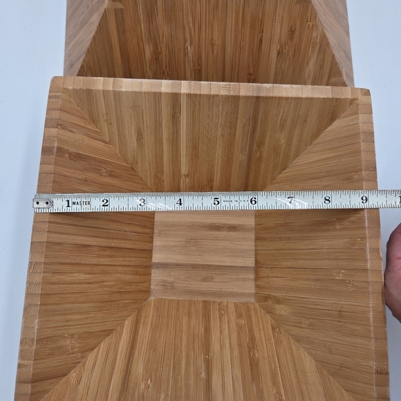 Vtg 90s Pampered Chef Bamboo Wood Retro 3x9, 4x11 Tapered Square Bowls - Picture 6 of 10
